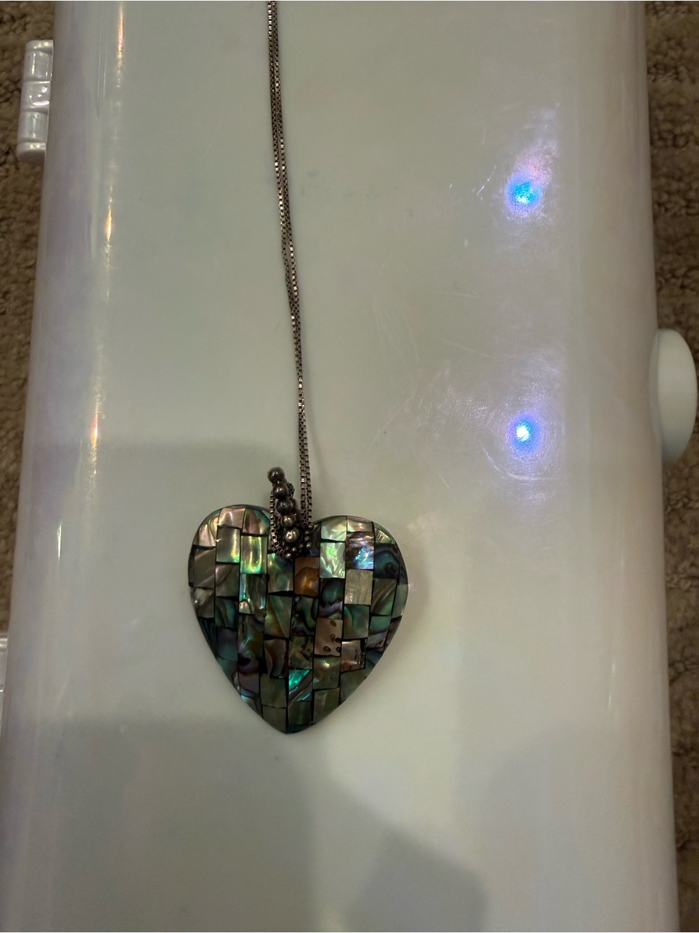 Heart Mosaic Abalone Pendant Necklace - Iridescent Green/Blue